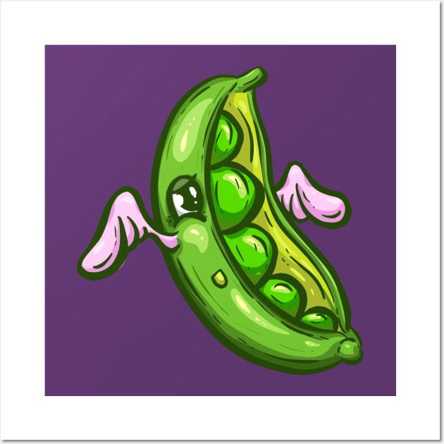 Floating Little Pea Pod Cartoon Illustration Wall Art by Squeeb Creative